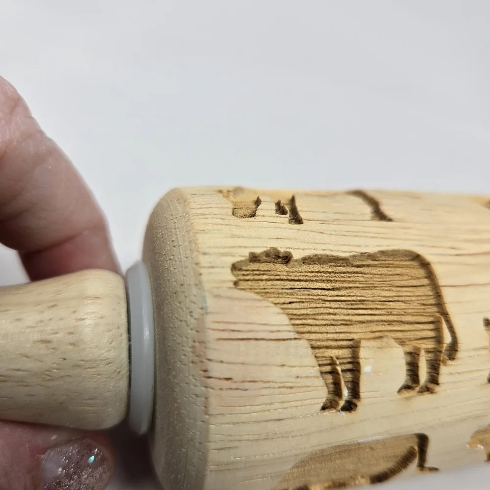 Sweet Rolling Pins Wooden Engraved Cows Shapes Imprints Cow Design Into Dough